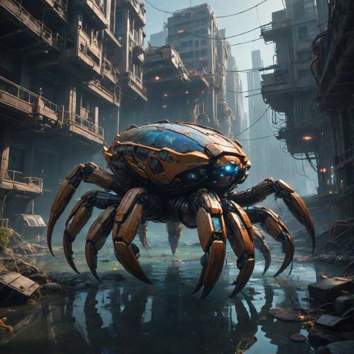 Giant Robotic Crab in Underwater City Wreckage