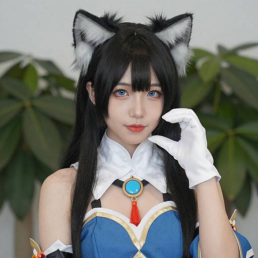 Asian Woman in Cat-Ear Cosplay