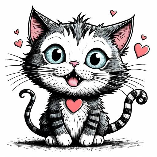 Whimsical Cat Sending Love in Burton Style