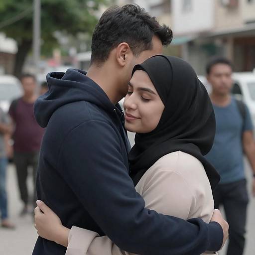 Couple Embracing in Urban Setting
