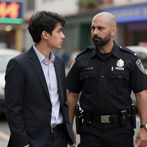 Confrontation Under Neon: Officer and Civilian