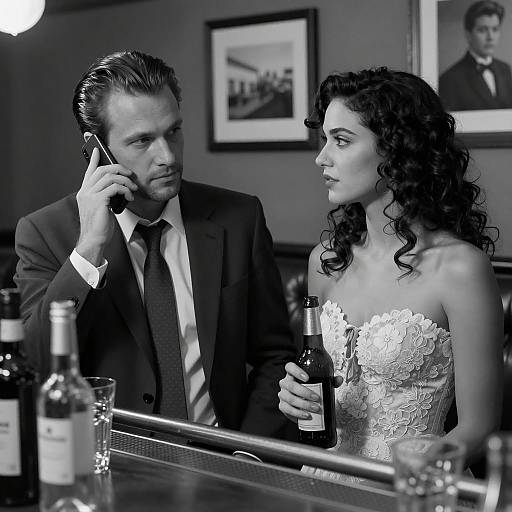 Man and Woman at Bar in Black and White