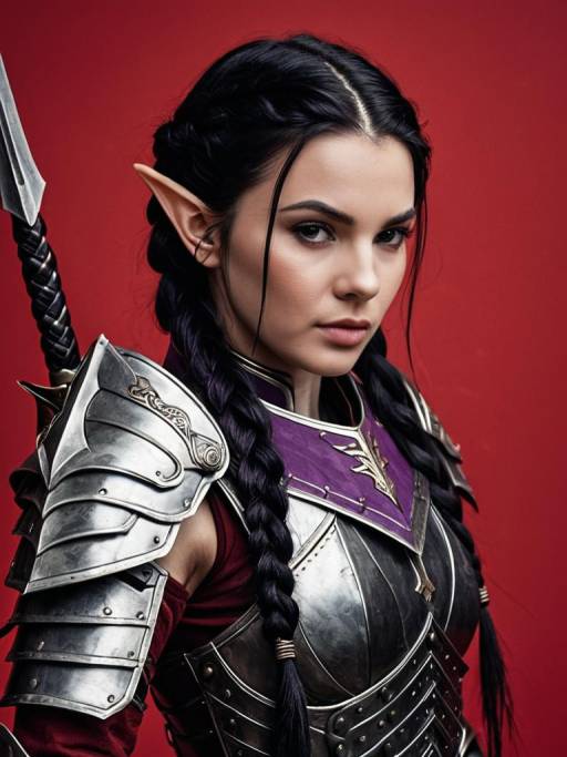 Female Elf Warrior in Armor with Twin Braids