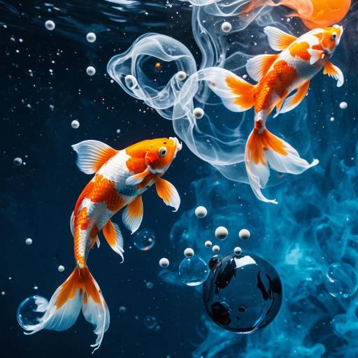 Dreamy Koi Fish with Abstract Glass and Smoke