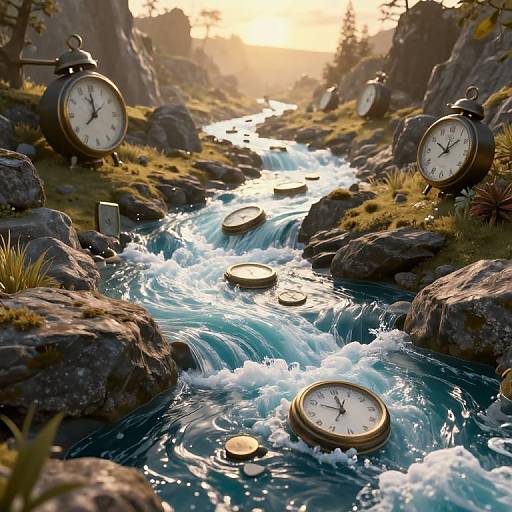 Surreal Backward Flowing Clock River
