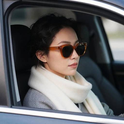 Woman in Car with Stylish Accessories