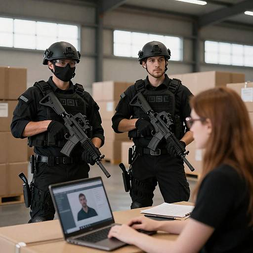 Security Guards Inspecting Identity in Warehouse