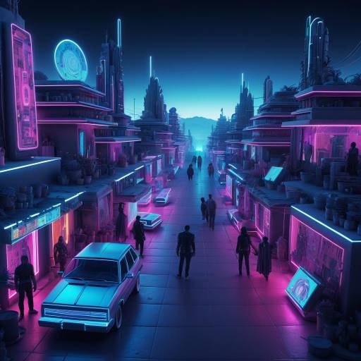 Cyberpunk Neon Street in Futuristic Desert Town