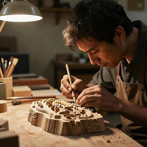 Artisan Crafting Intricate Wooden Sculptures