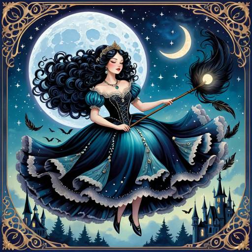 Enchanting Witch Flying Under Full Moon