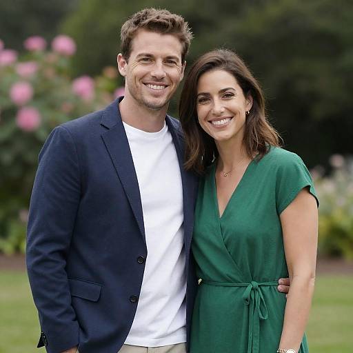 Smiling couple standing outdoors