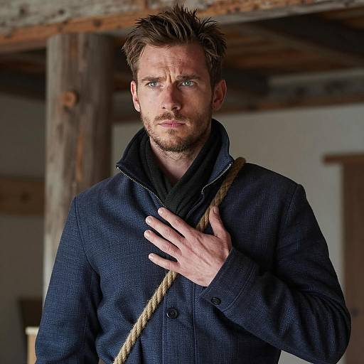 Intense Man Against Rustic Wooden Background