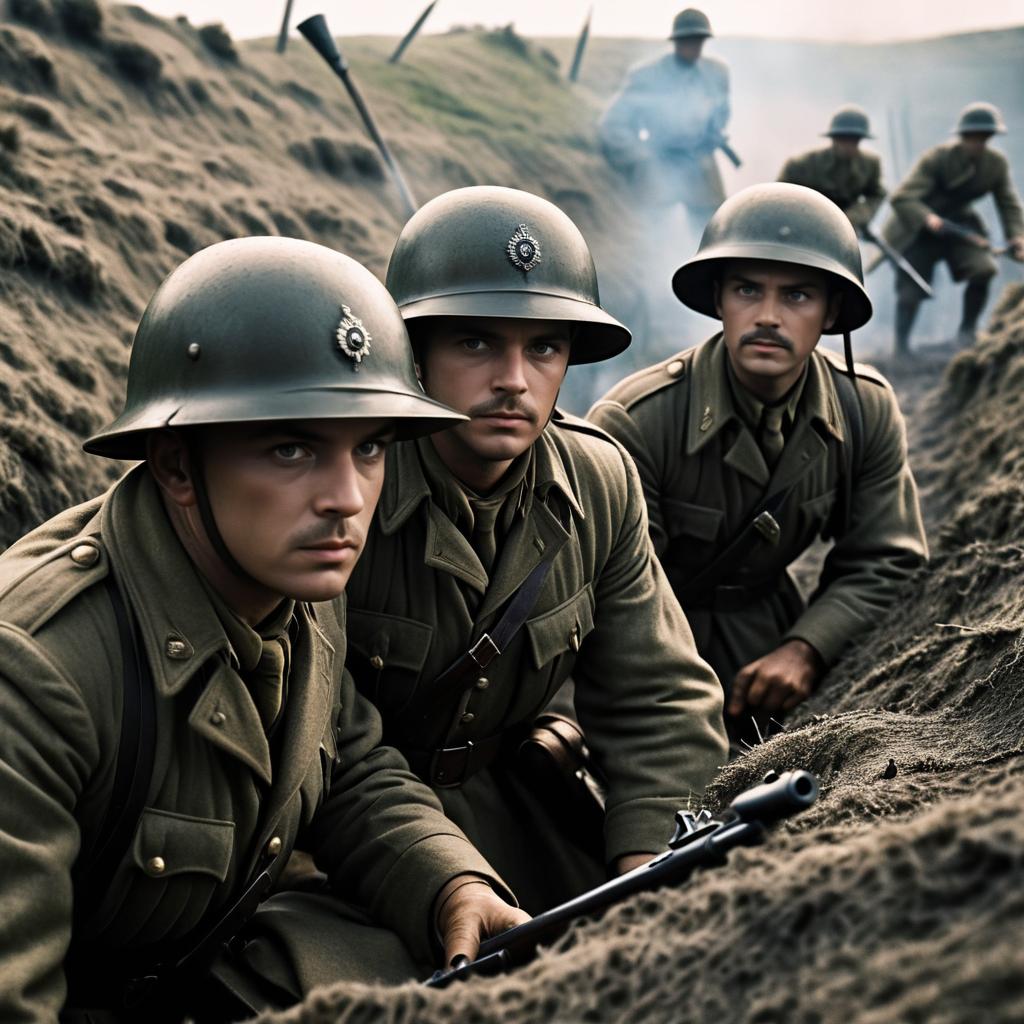 Brave Soldiers in 1940s War Scene