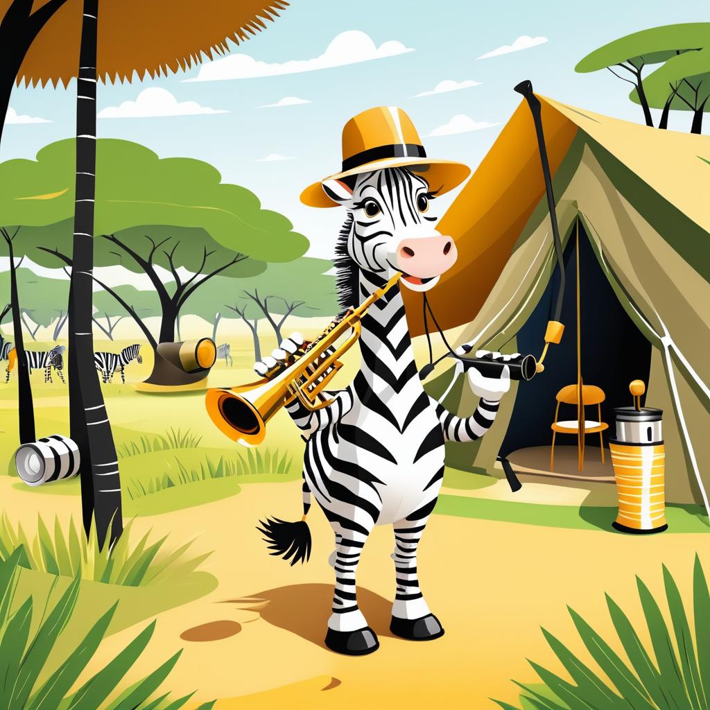 Zebra Jazz: Safari Camp Cartoon Illustration