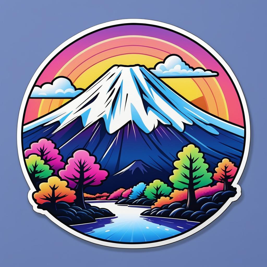 Colorful Retro Mount Fuji Sticker Design