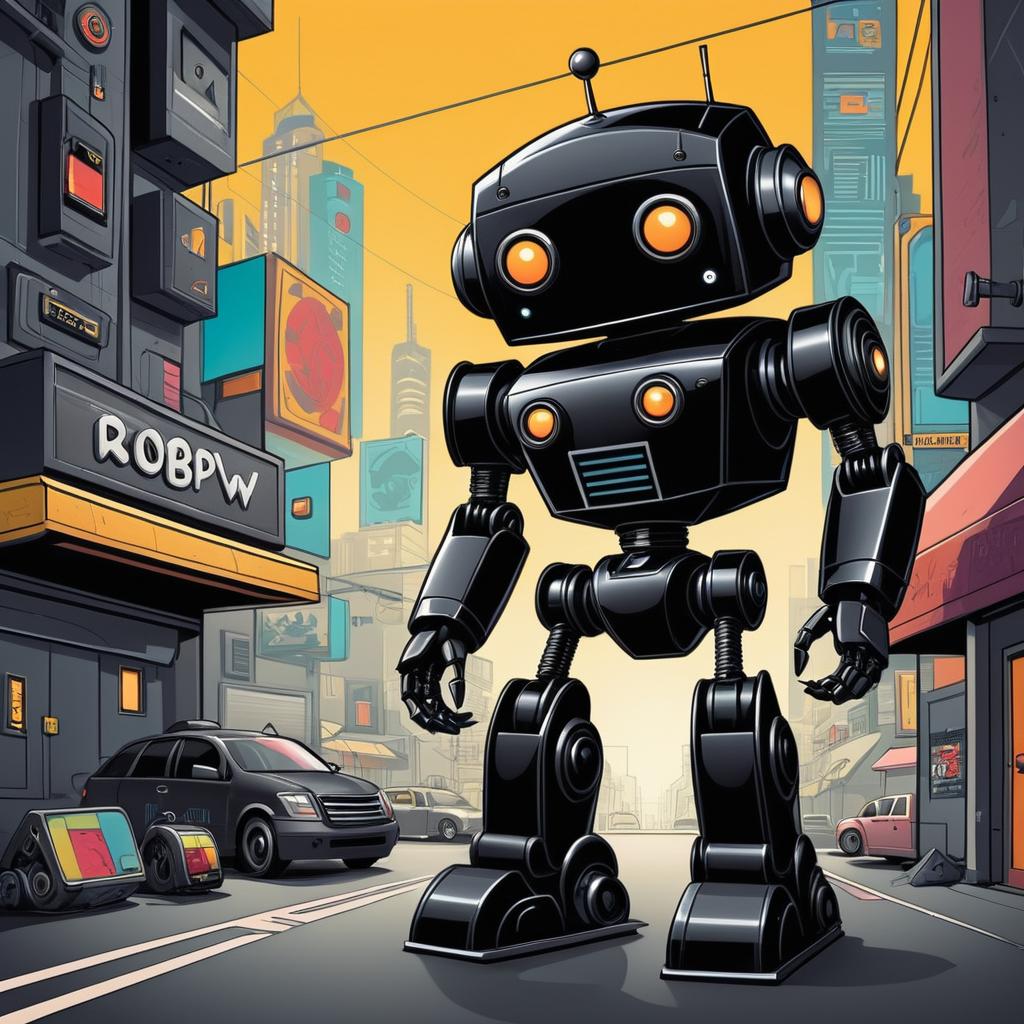 Cartoonish Lowbrow Art with Black Robot