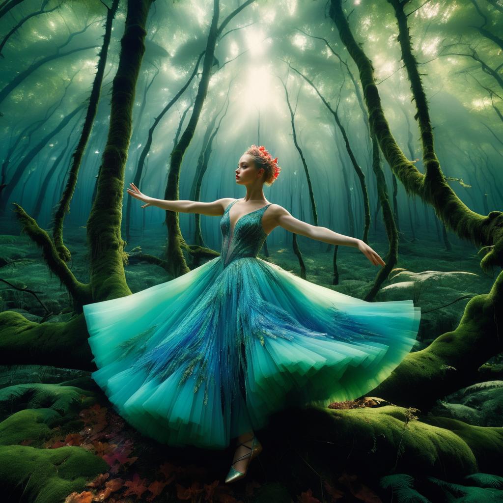 Whimsical Ballet Dancer in Enchanted Forest