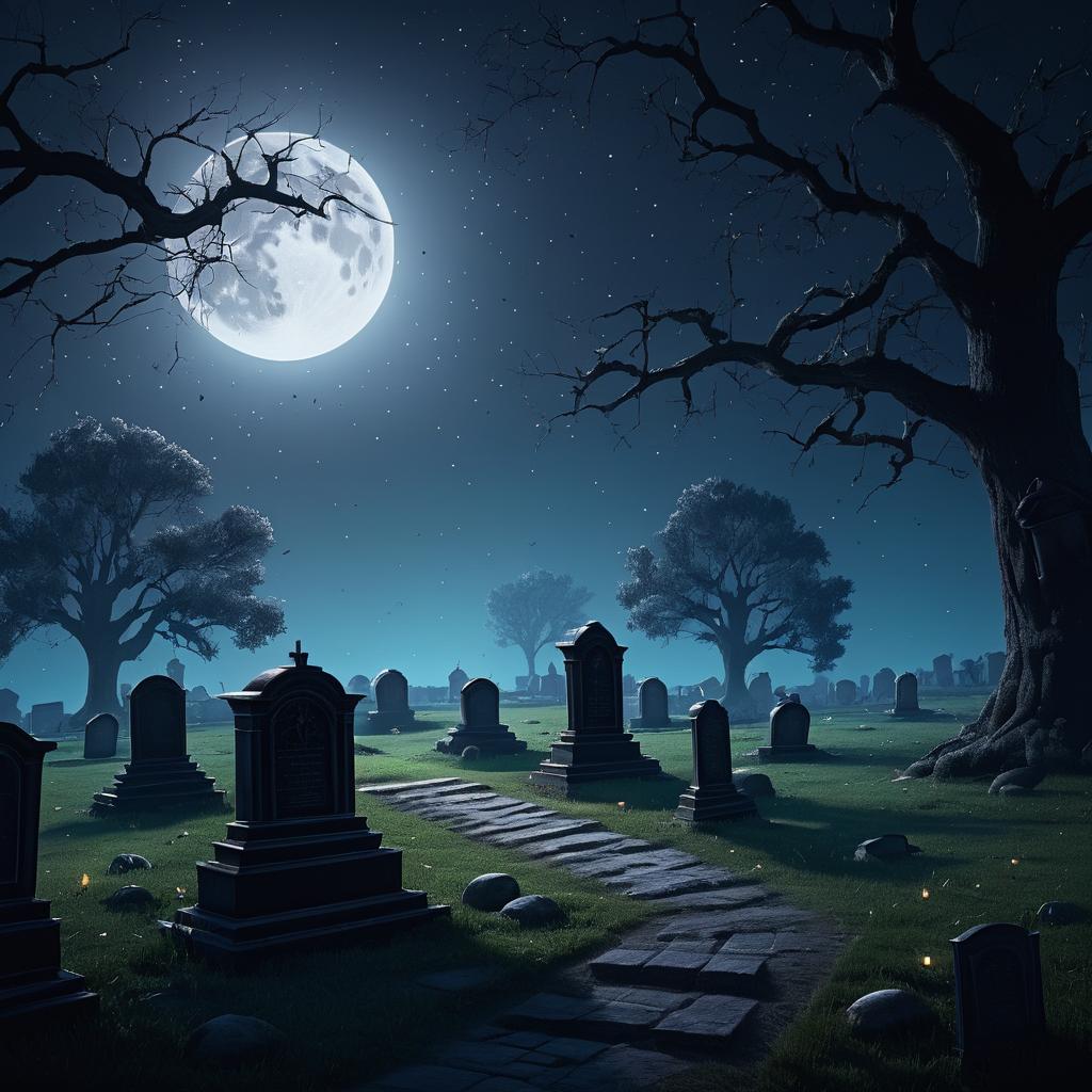 Eerie Graveyard Under Moonlight