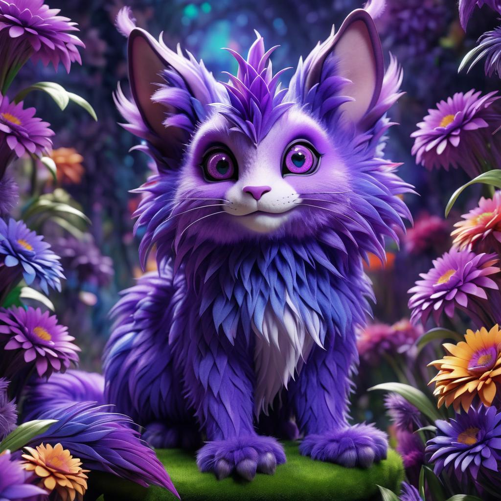 Whimsical Purple Creature Among Flowers