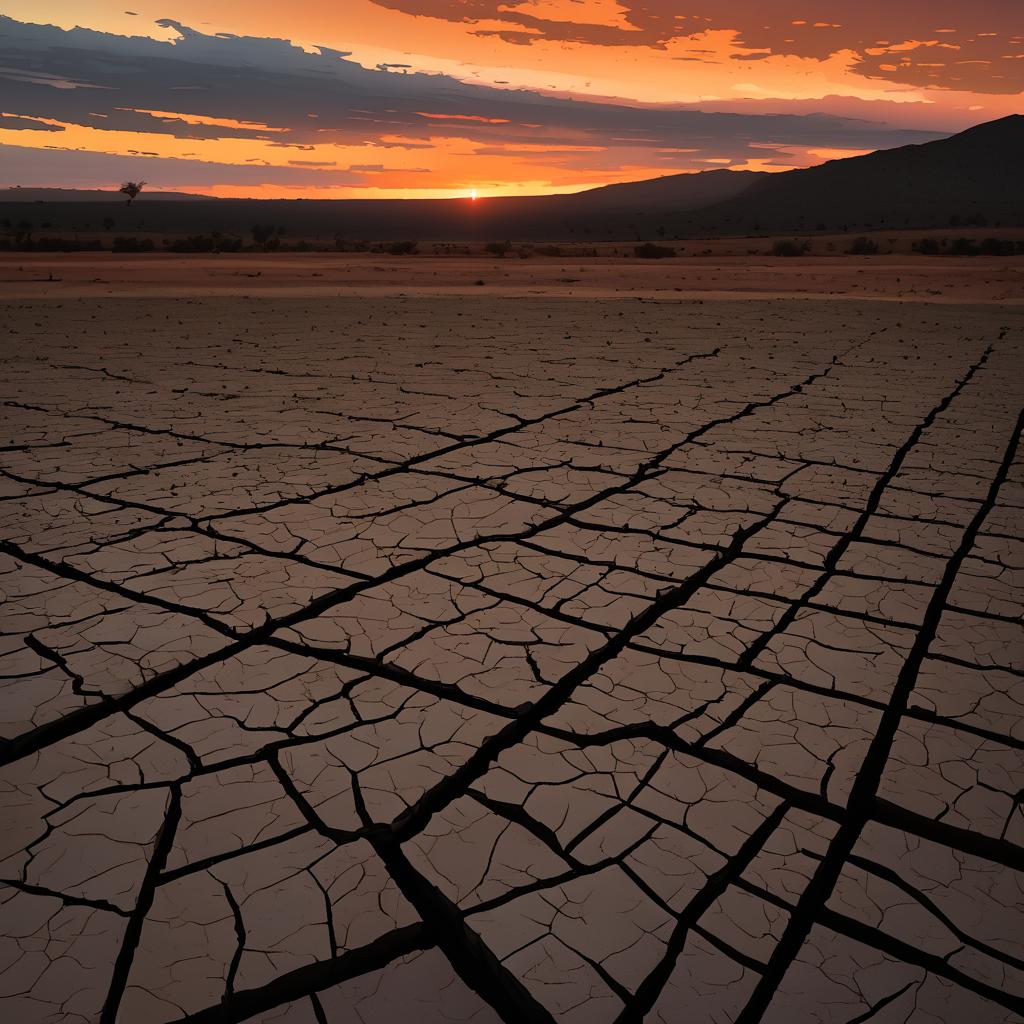 Moody Sunset Over Cracked Earth Flats