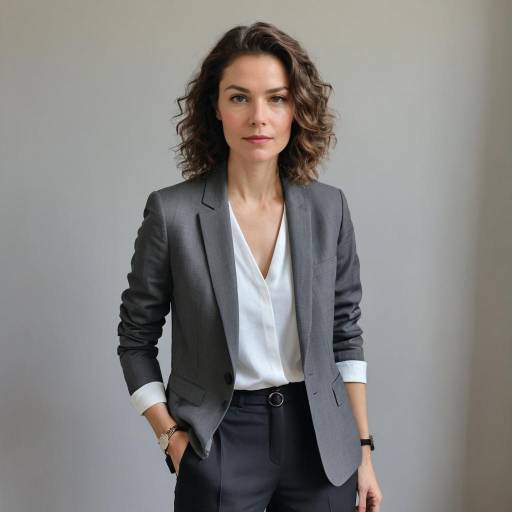 Professional Woman in Gray Blazer and Black Trousers