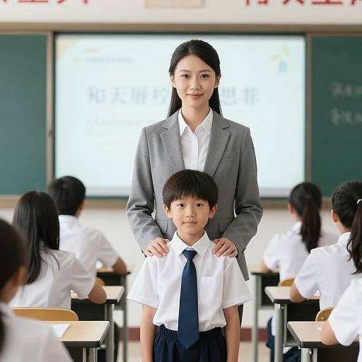 Young Boy with Teacher in Classroom