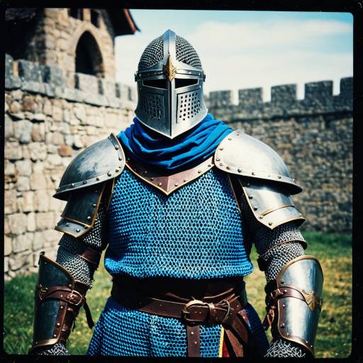 Medieval Knight in Blue Chainmail Armor