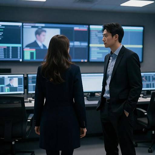 Blue-Toned Control Room Interaction