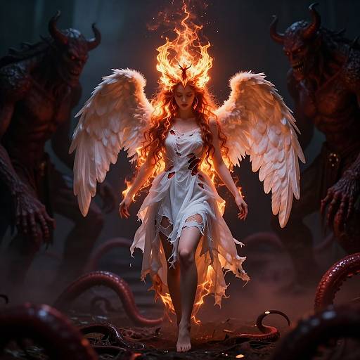 Levitating Angel Amidst Demonic Tentacles