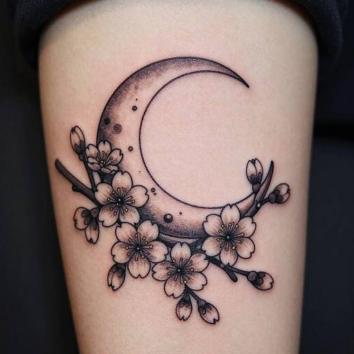 Crescent Moon Cherry Blossom Tattoo