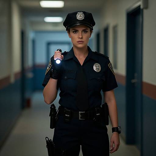 Woman in Cop Costume with Flashlight