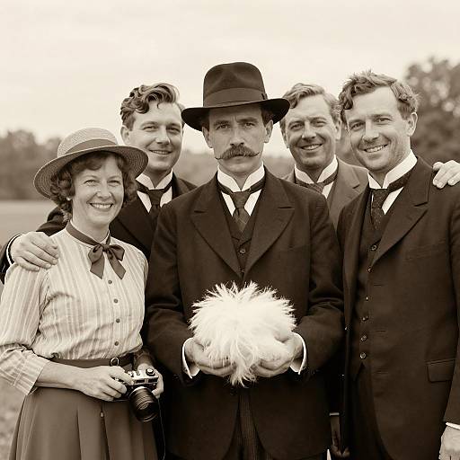 Vintage Sepia Photo of Early 20th Century Group