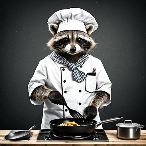 Anthropomorphic Raccoon Chef Cooking