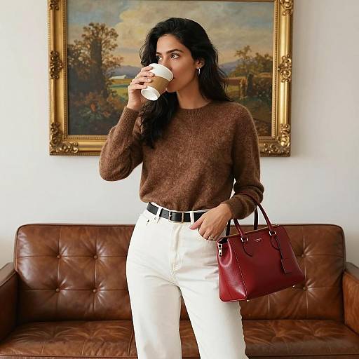 Chic Woman in Cozy Living Room Setting