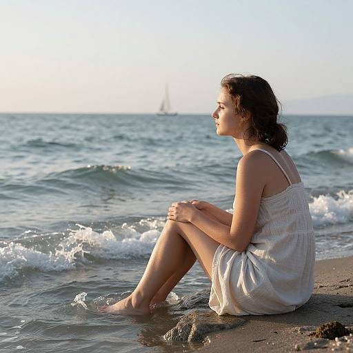 Woman Gazing by the Serene Sea