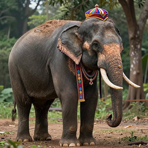 Decorated Indian Elephant in Forest