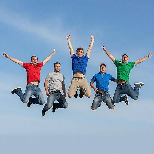 Group of Men Jumping Mid-Air Outdoors