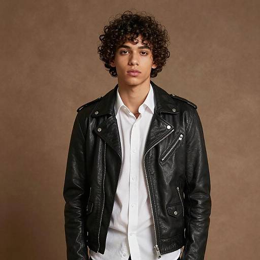 Young man in black leather jacket