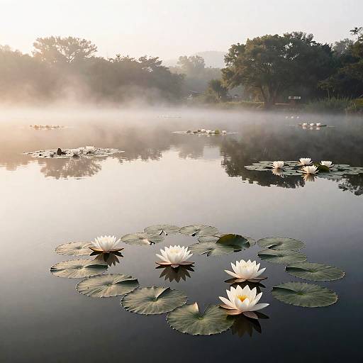 Serene Water Lily Pond at Sunrise
