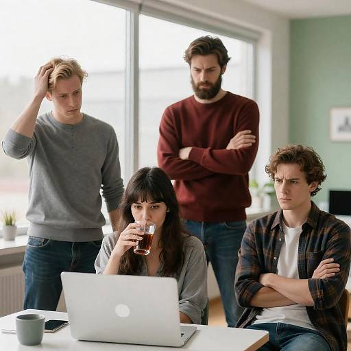 Modern Room Group Portrait with Intense Expressions