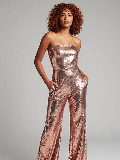 Rose Gold Sequin Jumpsuit Fashion Model