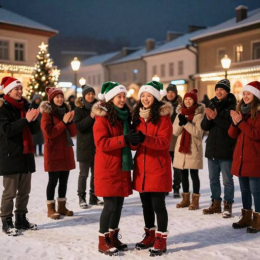 Joyful Winter Celebration in Snowy Town