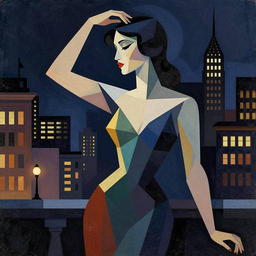 Cubist Jazz Singer in Neon Cityscape