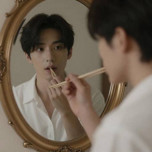 Reflective Moments: Asian Man in Mirror