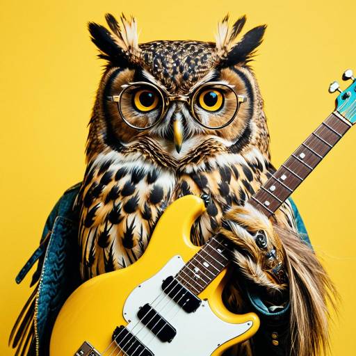 Stylish Owl with Electric Guitar