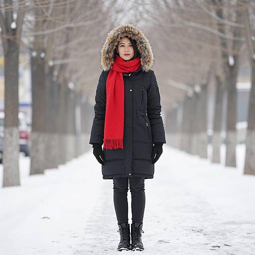 Woman in Winter Coat on Snowy Pathway