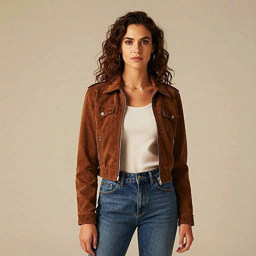 Woman in Brown Jacket and Jeans