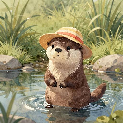 Playful Otter in Sunlit River Scene