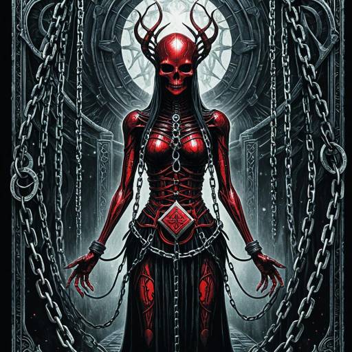 Mystical Crimson Skeleton Bound in Enchanted Chains