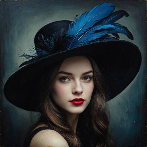 Portrait of Woman in Black Feathered Hat